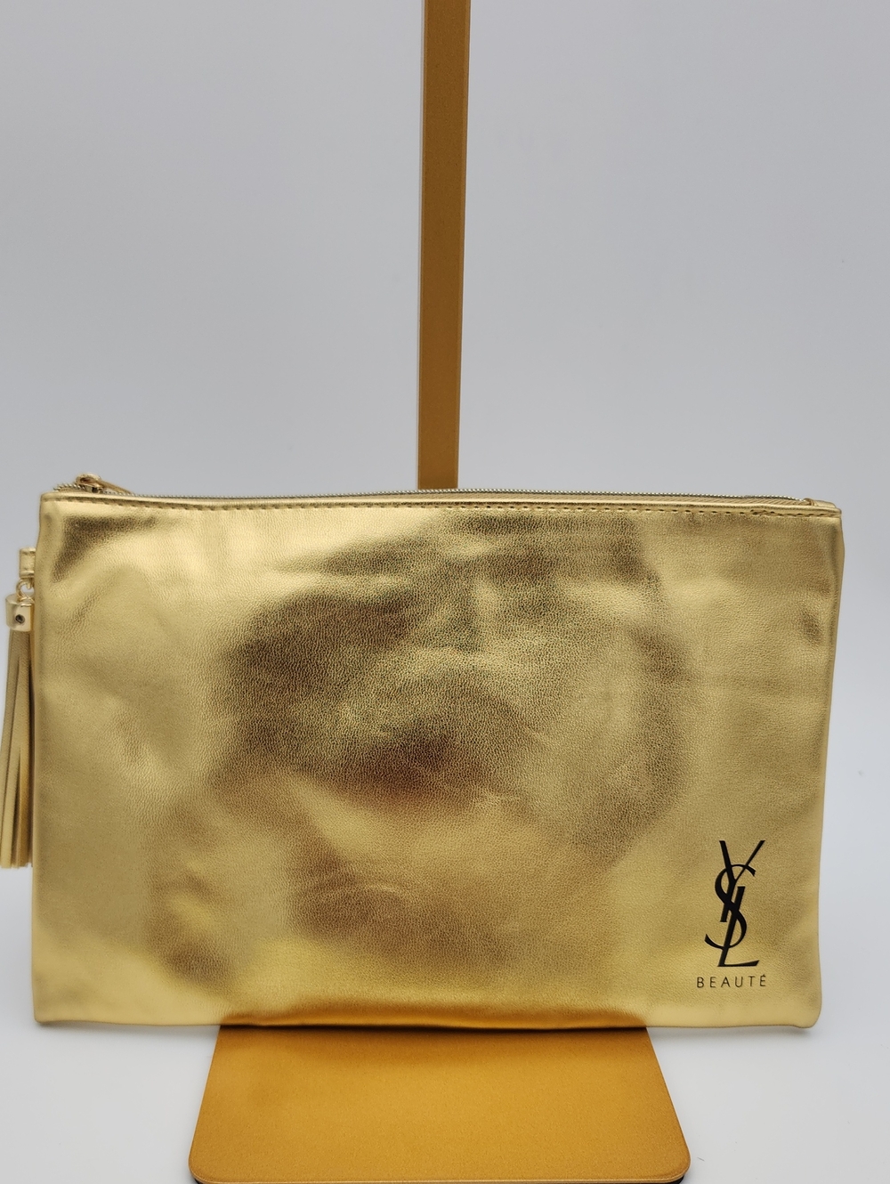 Yves Saint Laurent Metallic Gold Logo Clutch - Picture 1 of 8